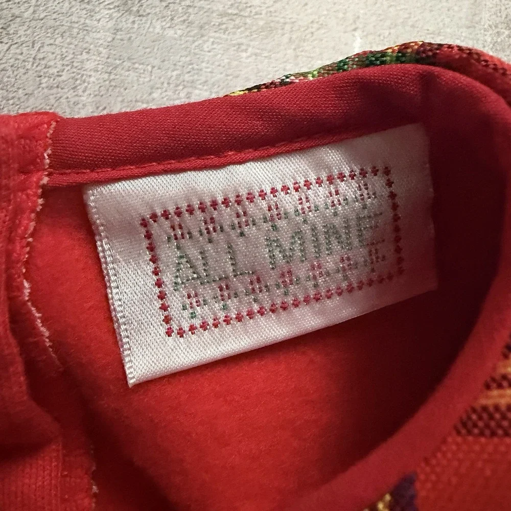 NWOT All Mine Christmas Baby 12 months 2 Piece Outfit Embroidered Tree Plaid Red